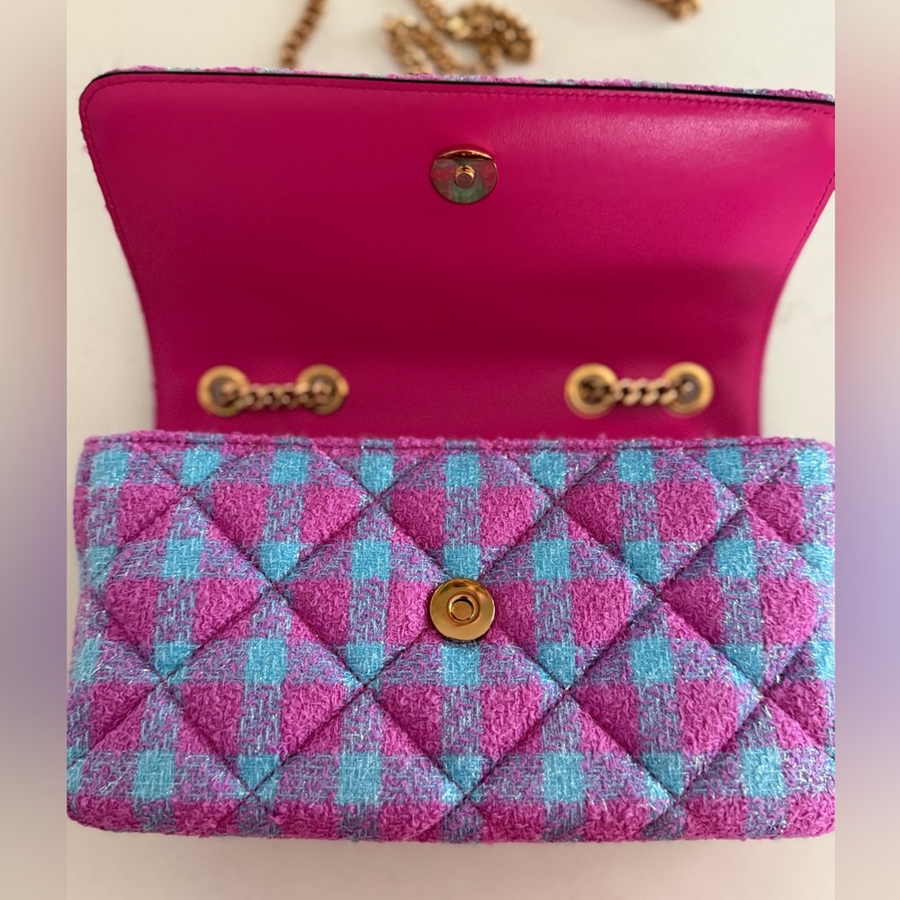 Versace La Medusa Gold Logo Medallion Boucle Tweed Quilted Flap Shoulder Bag NWT - Picture 9 of 16